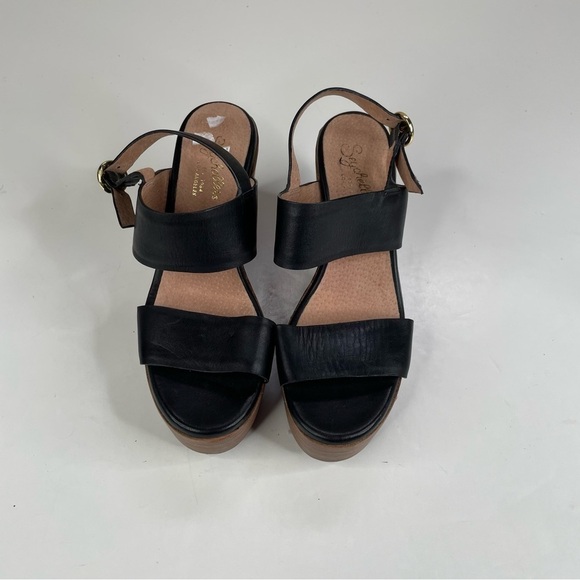 Seychelles Block Heel Black Leather Sandals Size 6.5 - Picture 2 of 7